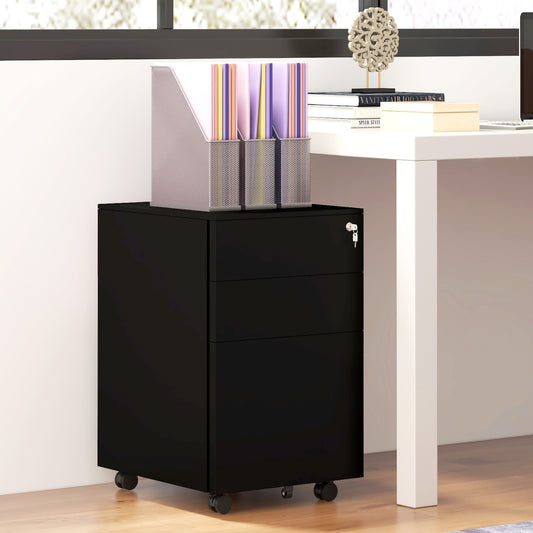 Vertical steel office filing cabinet on wheels 3-drawer