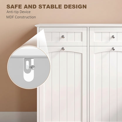 Laundry cabinet with tilt-out hamper and drawers