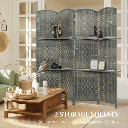 Room divider privacy screen with pine shelves