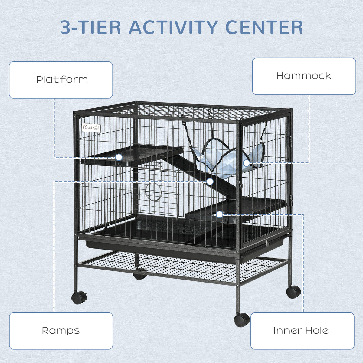3-Tier Small Animal Cage with Wheels