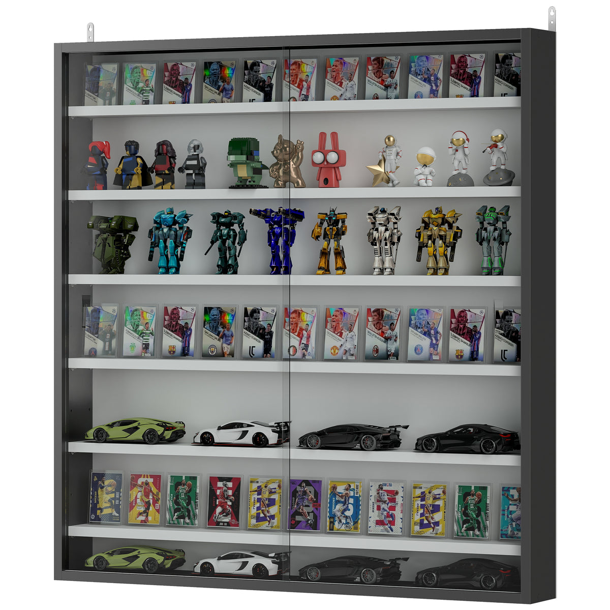 7-Tier Wall Display Cabinet with Glass Doors