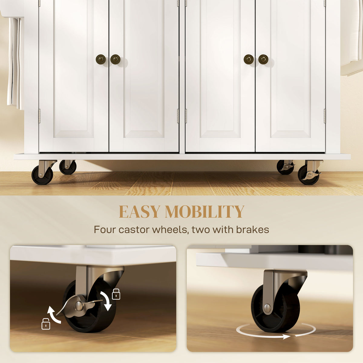Rolling kitchen island with storage and wood top