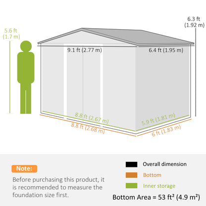 Metal Garden Storage Shed 9.1'x6.4' with Foundation Kit