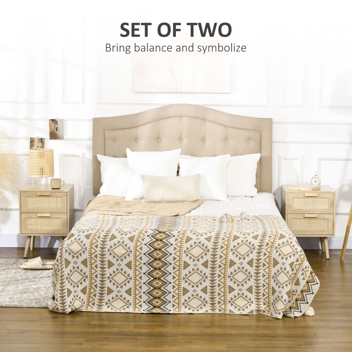 Nightstand Set Boho Design 2 Drawers Set