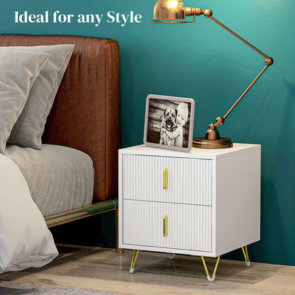 Modern Nightstand 2 Drawers with Golden Metal Legs