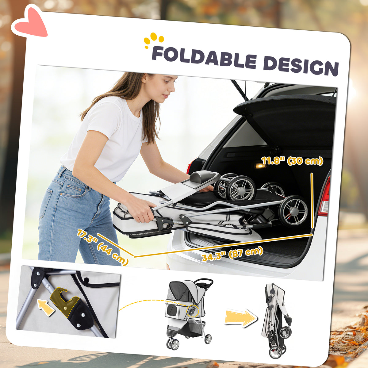 Cochecito plegable de 3 ruedas para perros con toldo ajustable