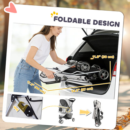 Cochecito plegable de 3 ruedas para perros con toldo ajustable