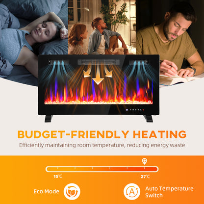 36" Thin Electric Fireplace Wall-Mounted — Black