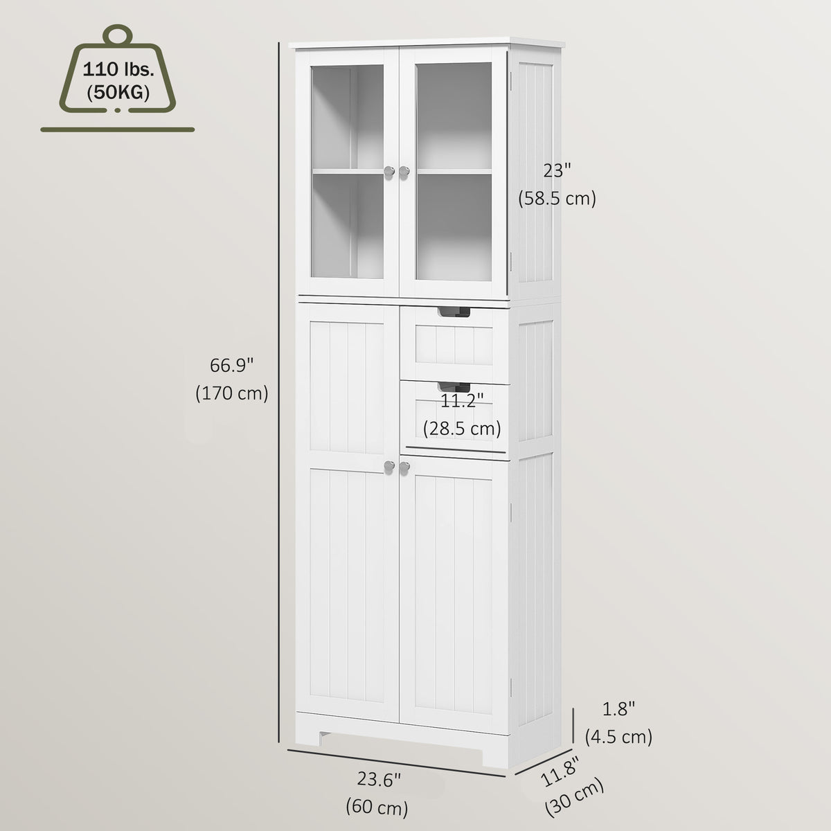 Tall freestanding bathroom storage cabinet adjustable shelves