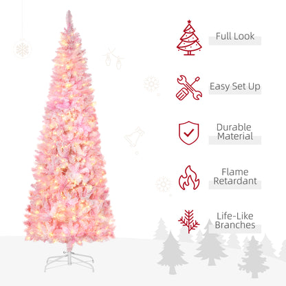 Prelit Snow Flocked Pencil Artificial Christmas Tree