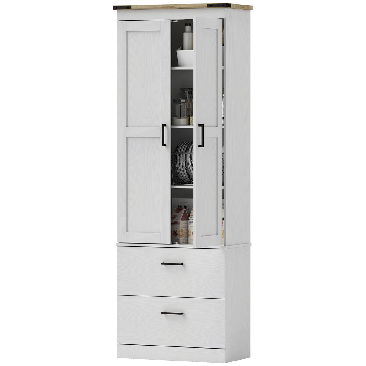 Tall Kitchen Pantry Cabinet 4-Tier with Drawers