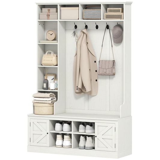 Mueble de entrada de madera con banco y zapatero