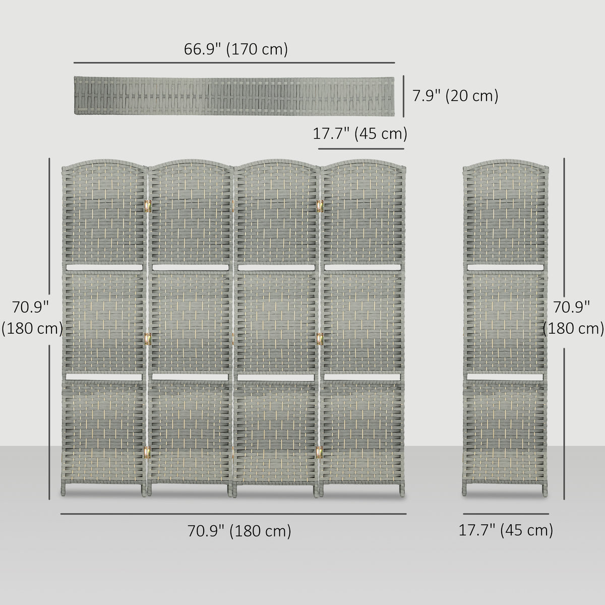 Room divider privacy screen with pine shelves