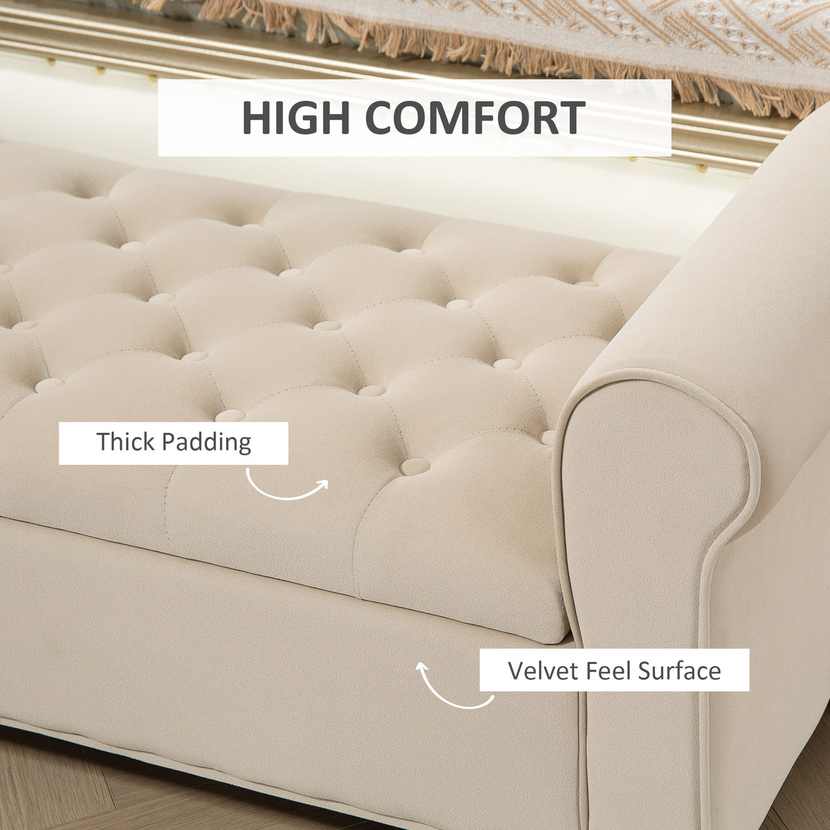 Tufted Storage Bench with Rolled Arms