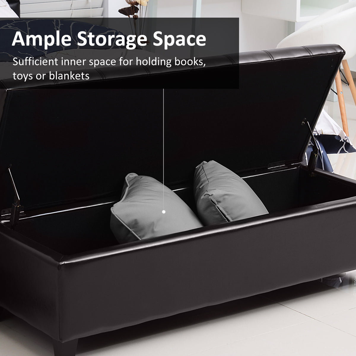 PU leather storage ottoman bench