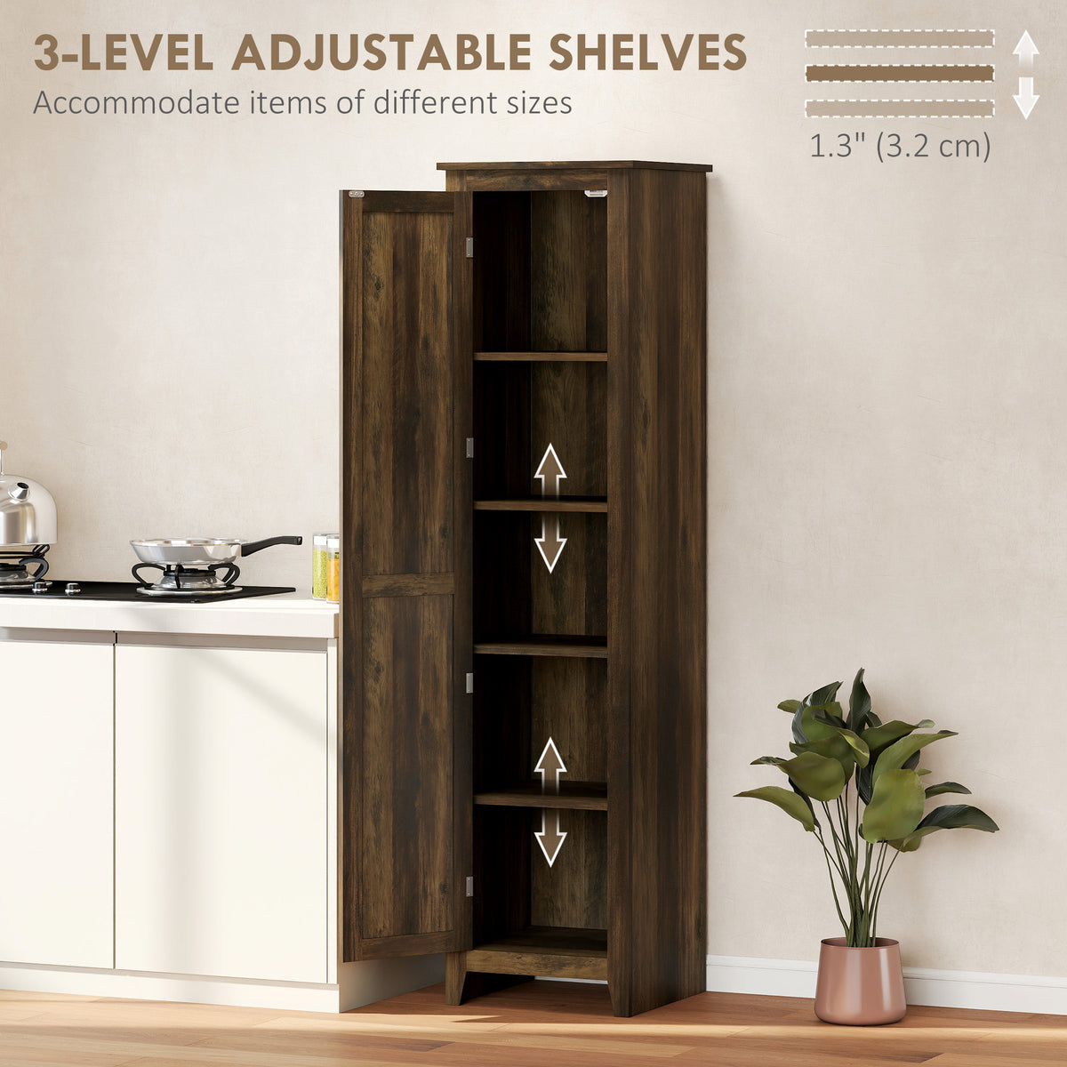 Armario despensa de cocina 5 estantes puerta de granero 170cm