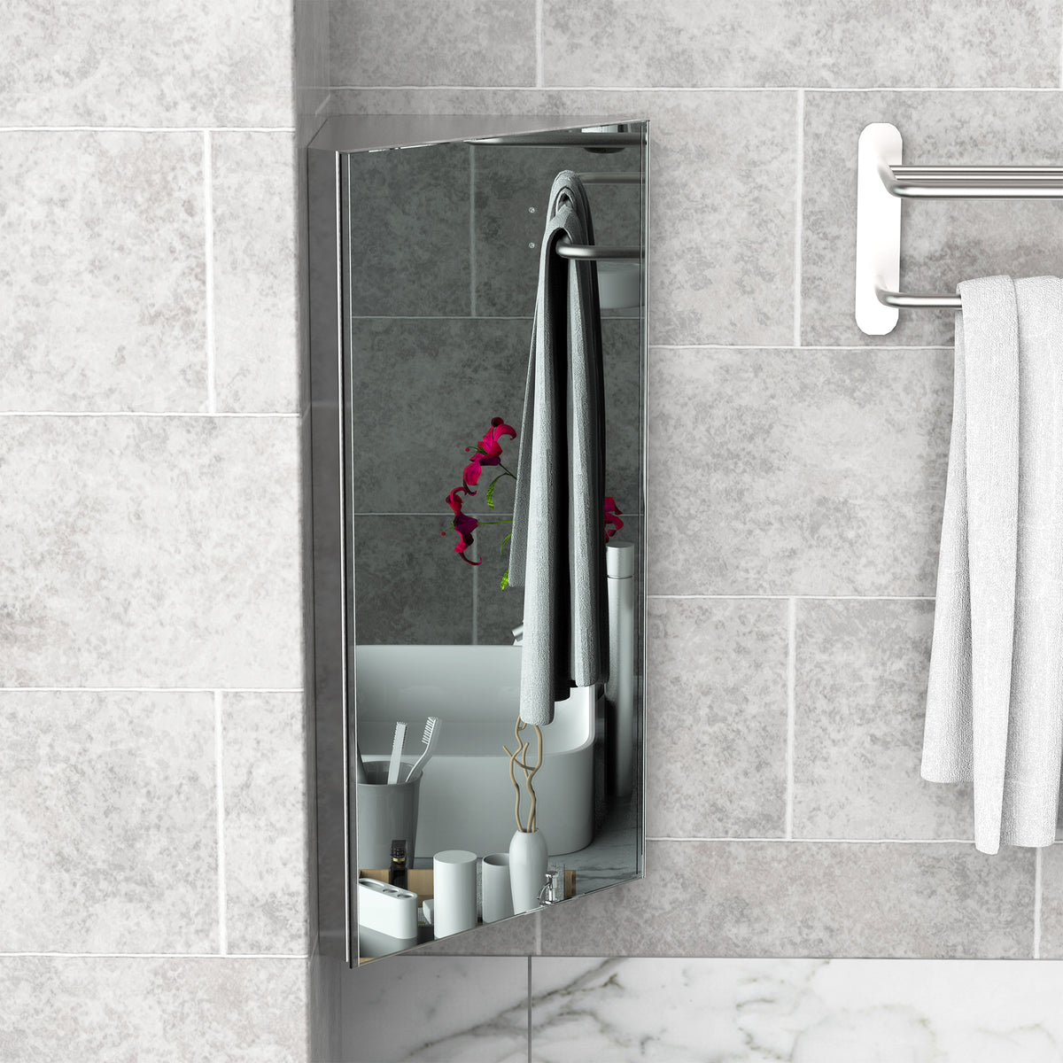 Wall mounted stainless steel bathroom corner mirror cabinet