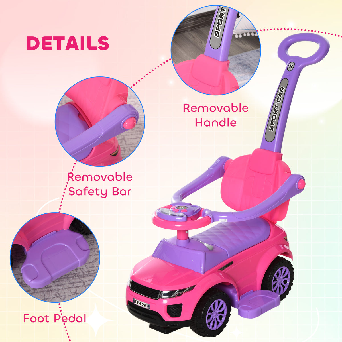 3-in-1 Toddler Push Ride-On Car