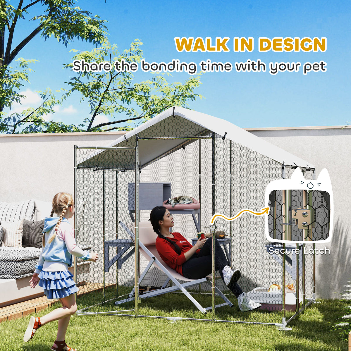 Gran recinto exterior de metal para gatos con refugio impermeable