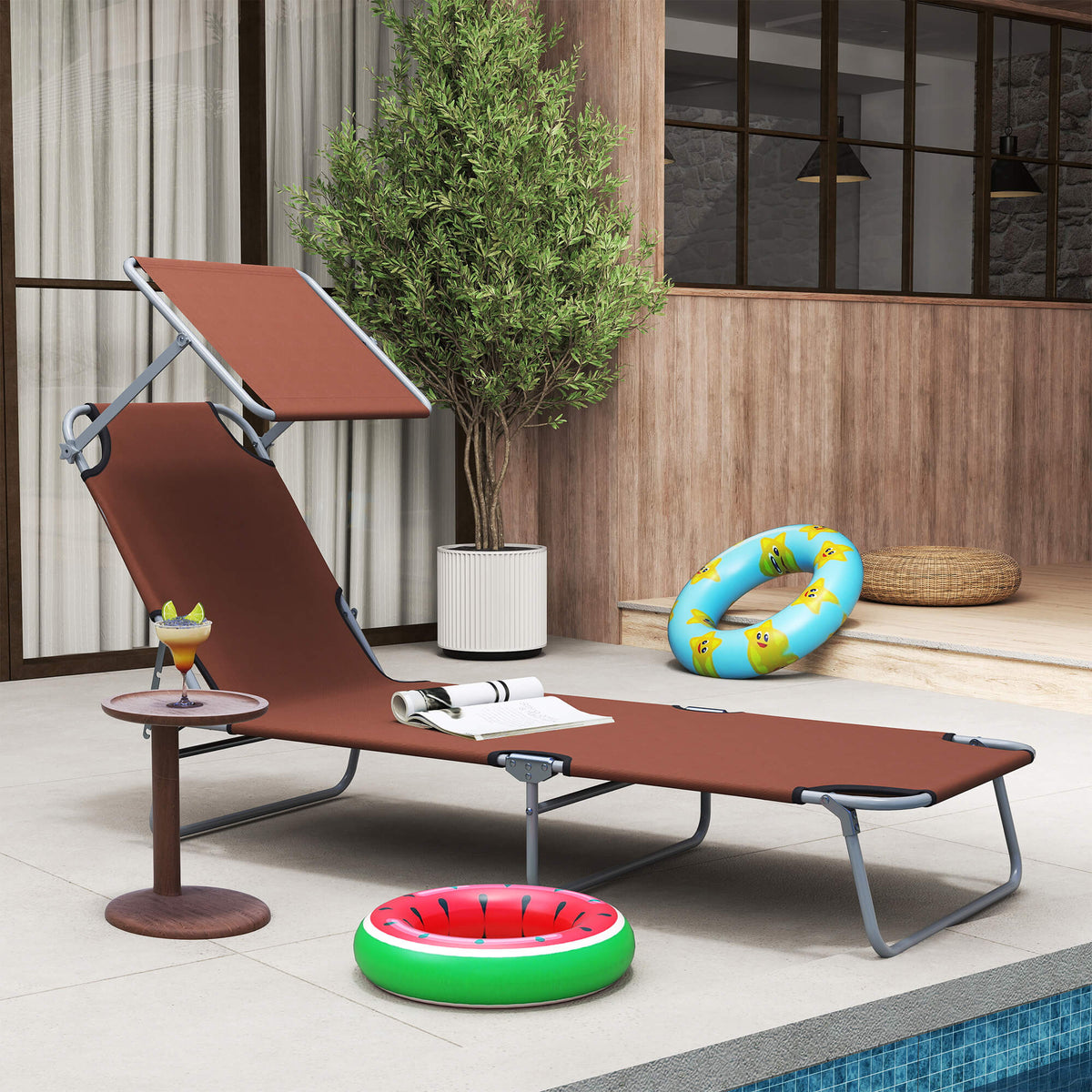 Folding Lounge Chair with Adjustable Sun Shade
