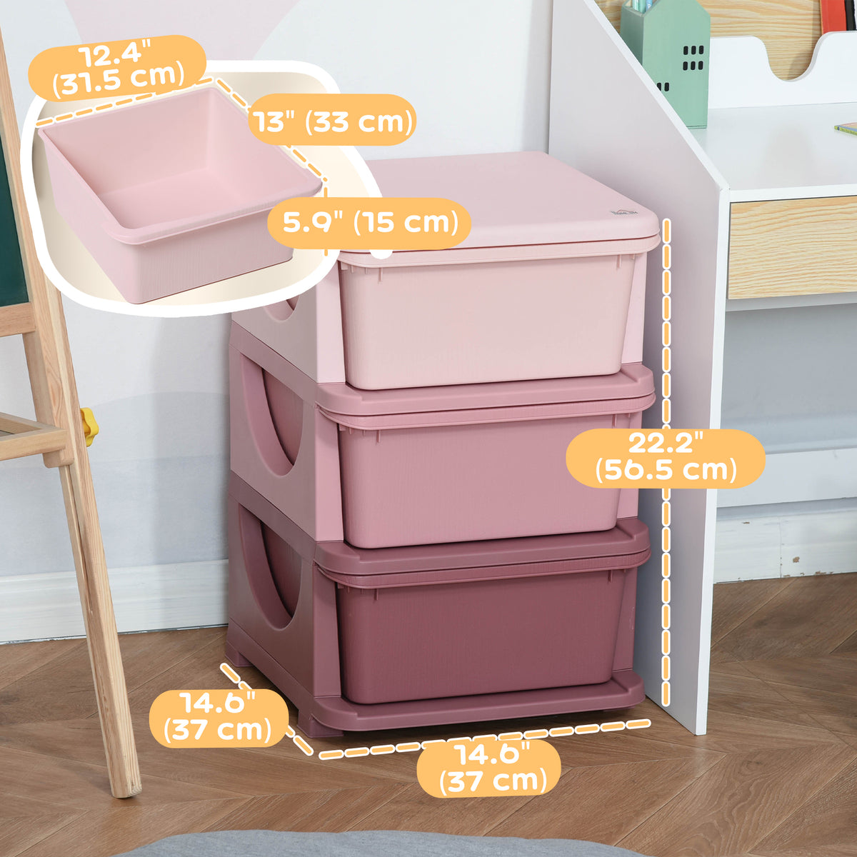 3-Tier Kids Toy Organizer with Plastic Drawers
