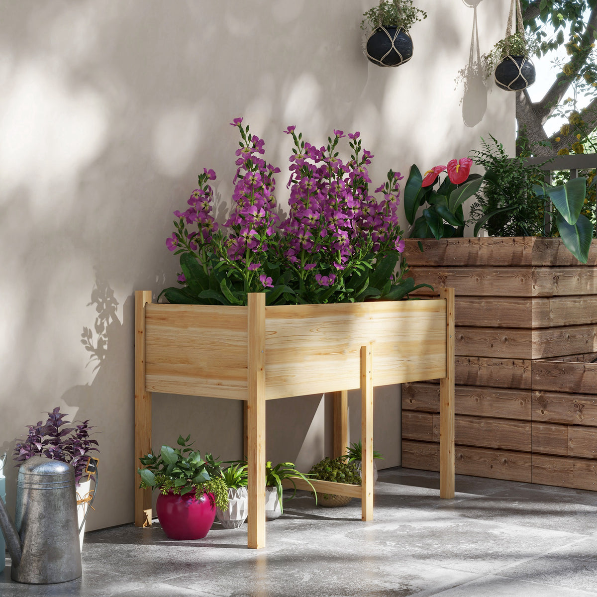 Wooden Raised Garden Planter Box with Drainage Holes