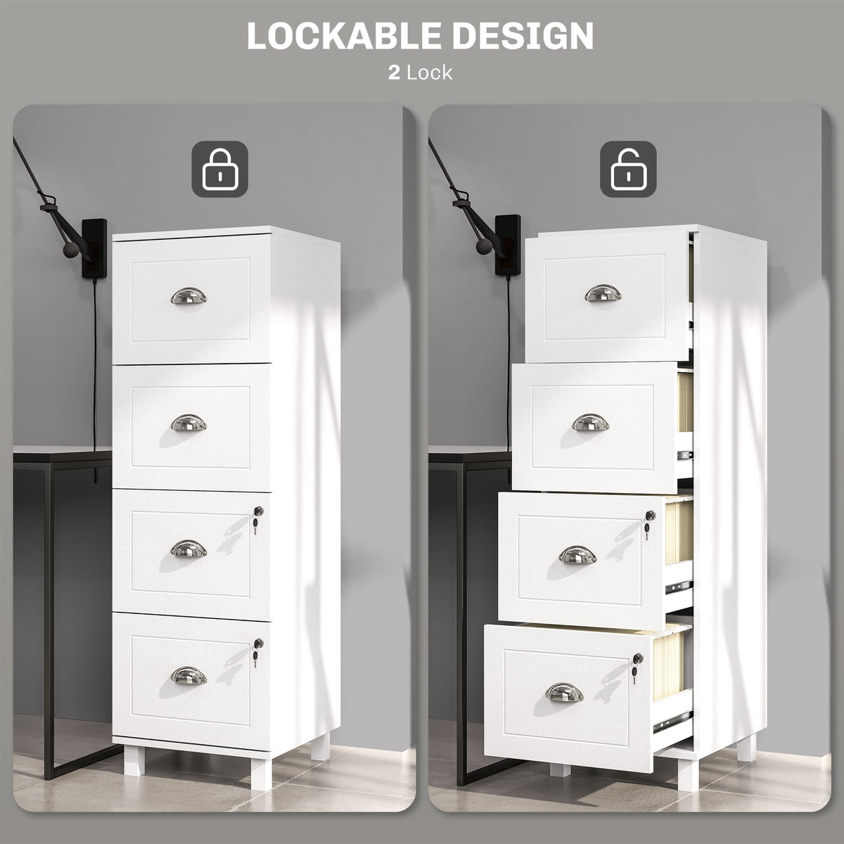 4-drawer office file cabinet with lock