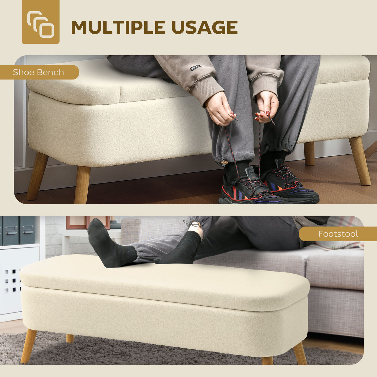 Teddy fleece storage bench 120 cm