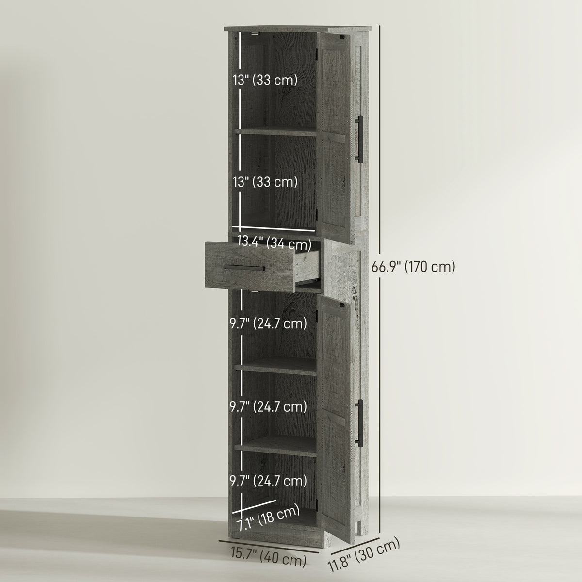 Tall Bathroom Cabinet Barn Doors Drawer Adjustable Shelves