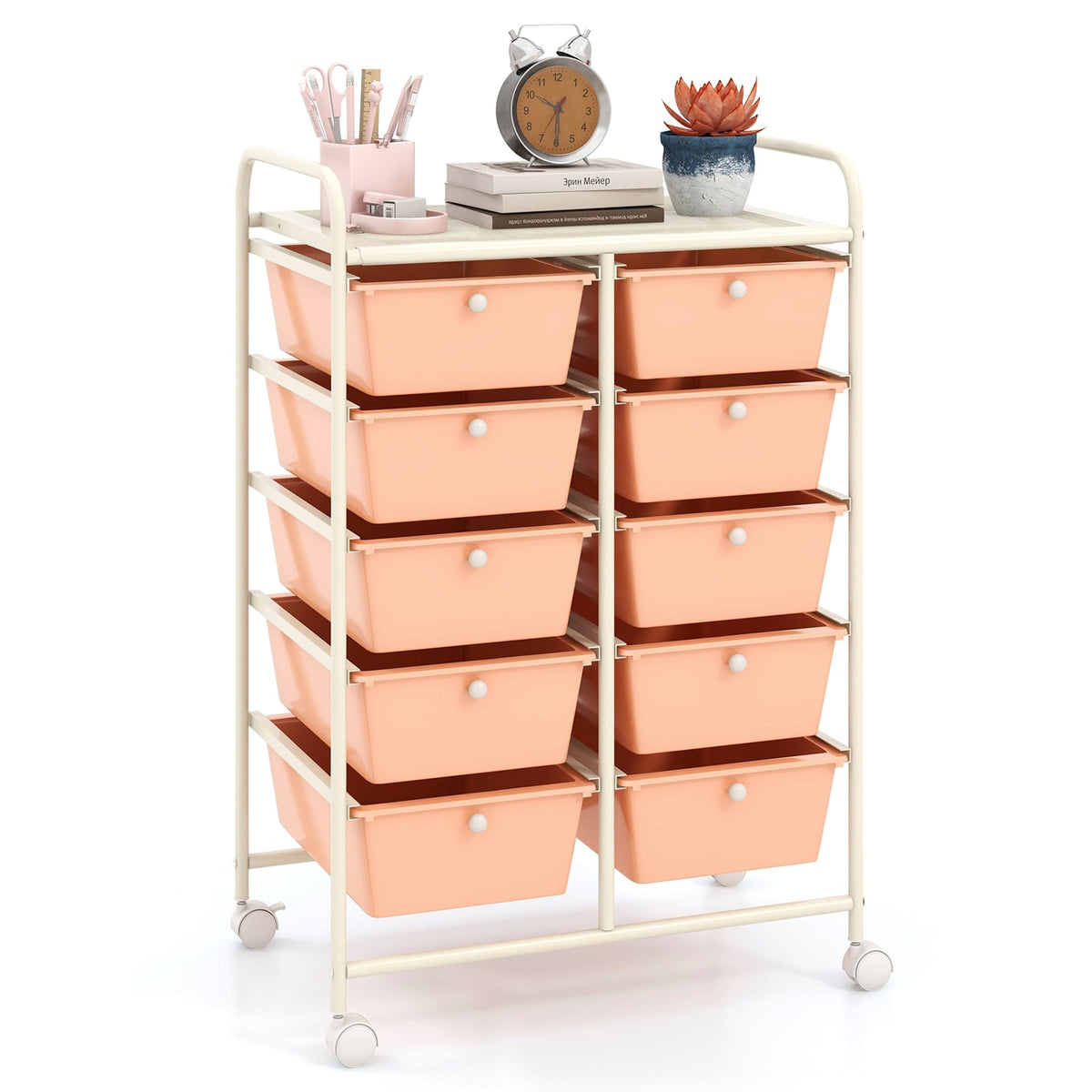 10-Drawer Rolling Storage Cart with Mesh Top