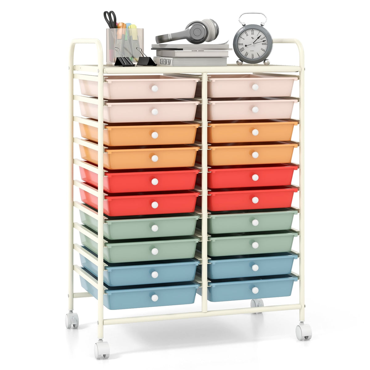Rolling Storage Cart with 20 Drawers in 2 Rows