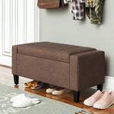 Tufted Linen Storage Ottoman Bench