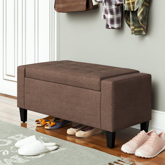 Tufted Linen Storage Ottoman Bench