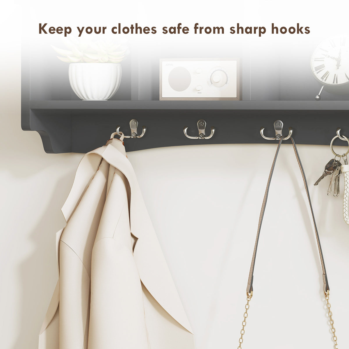 Wall Coat Rack with Shelf and 5 Hooks