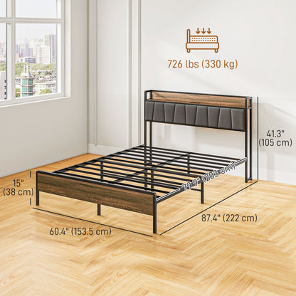 Estructura de cama queen con cabecero y estación de carga