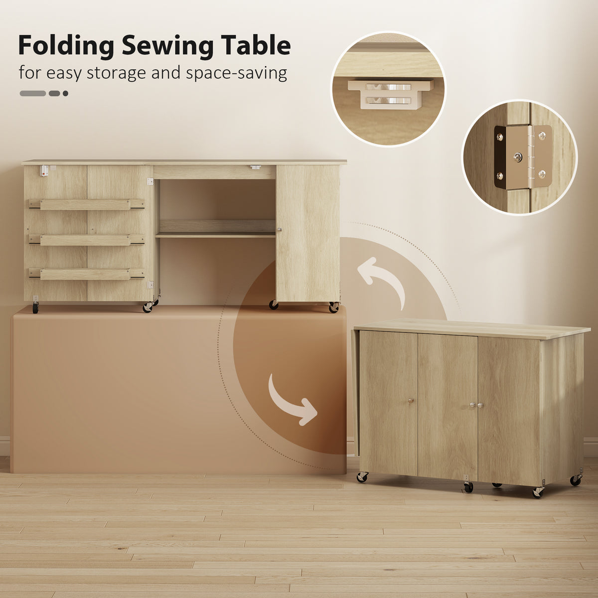 Folding Sewing Machine Table with Doors — Wood