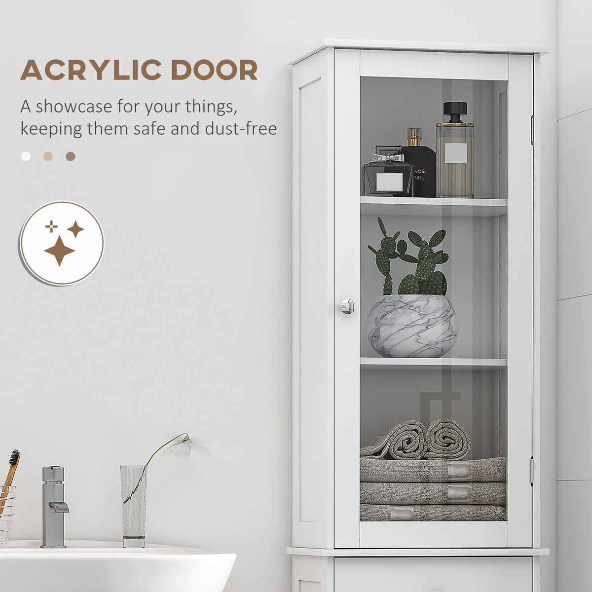 Armario alto de baño con cajón y puertas