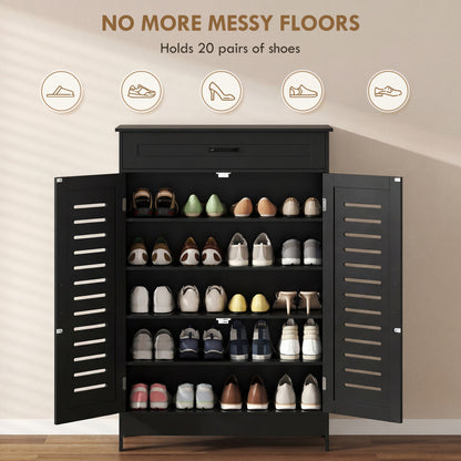 Shoe Cabinet with Louvered Doors and Drawer