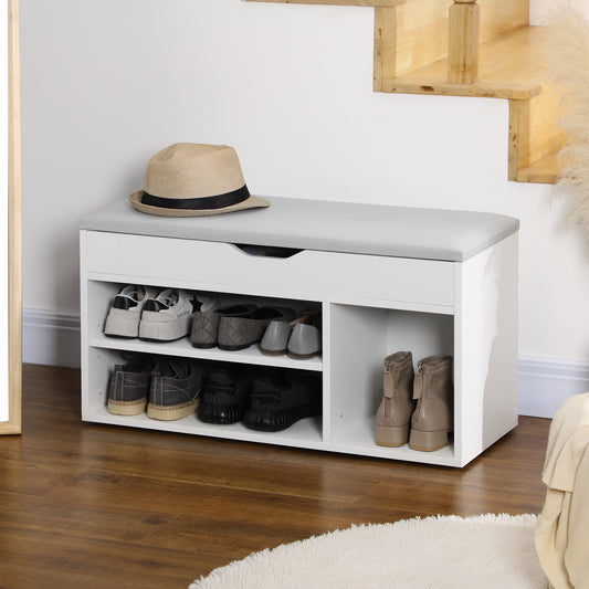 Shoe storage bench with padded cushion
