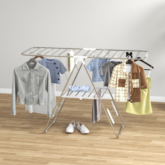 2-Tier Foldable Stainless Steel Clothes Drying Rack