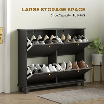 Narrow shoe storage cabinet with four flip drawers