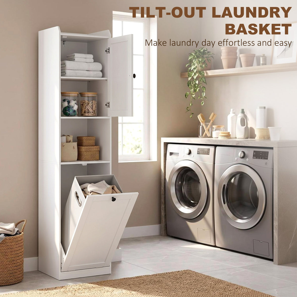 Mueble de almacenamiento estrecho para baño con cesta