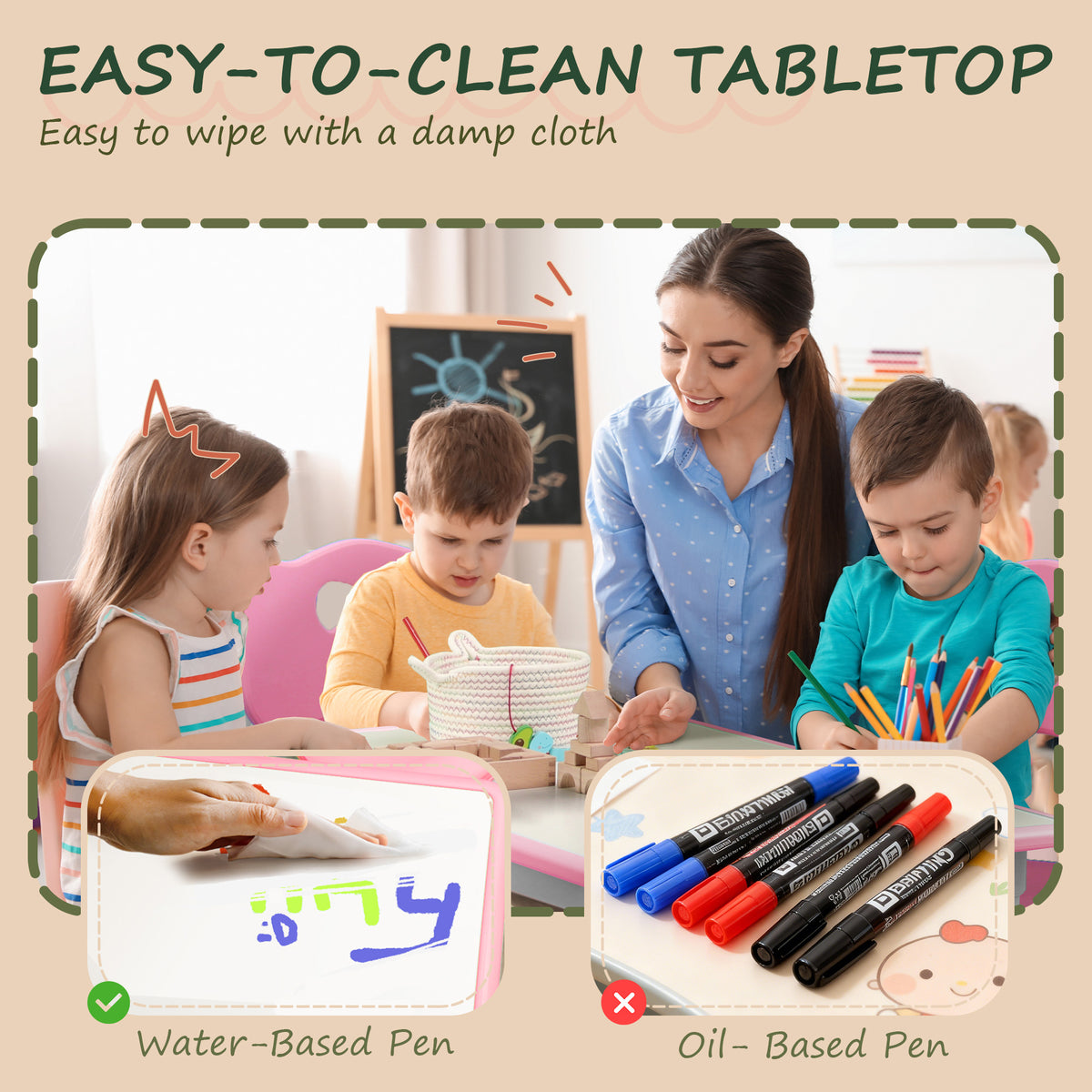 Kids Table and Chair Set Adjustable Height — Set of 5
