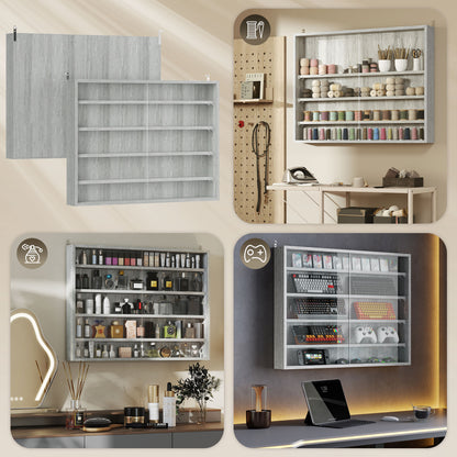 5-Shelf Wall Display Cabinet with 2 Glass Doors