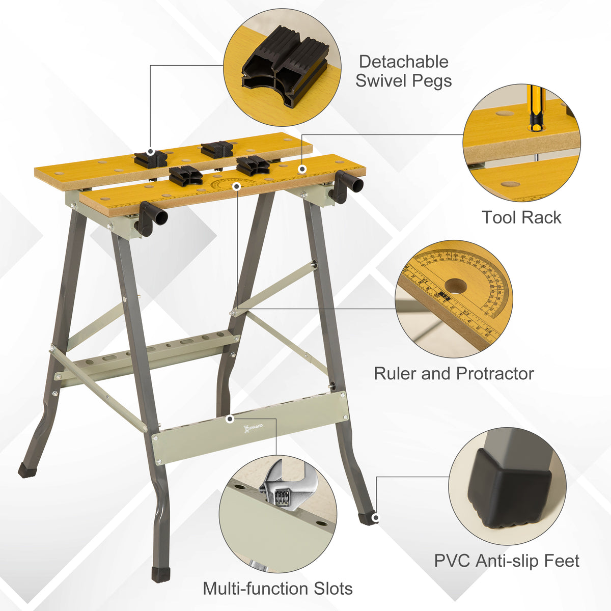 Foldable Work Bench 100 kg Capacity with 4 Adjustable Clamps