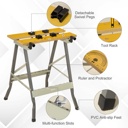 Foldable Work Bench 100 kg Capacity with 4 Adjustable Clamps