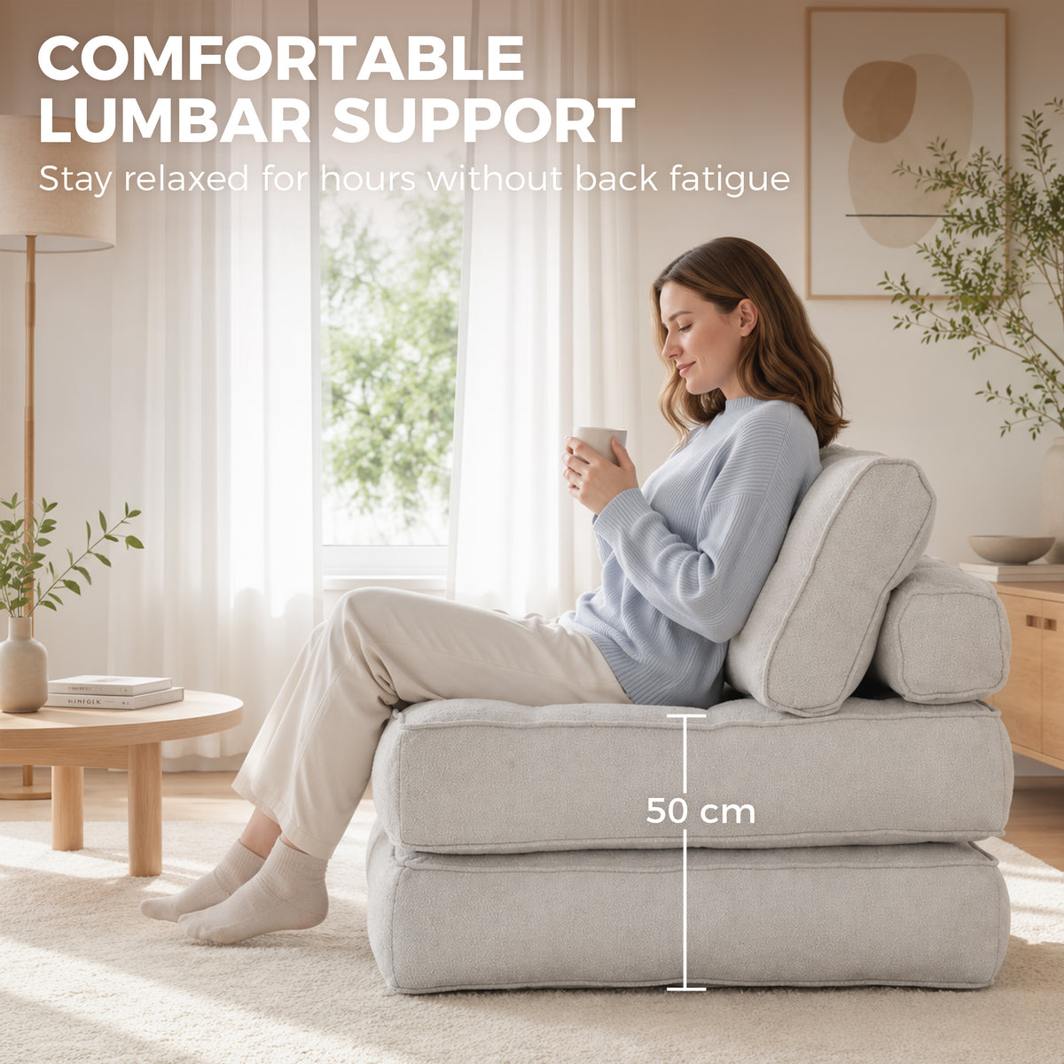 3-in-1 Convertible Chair Bed with Thick Cushions