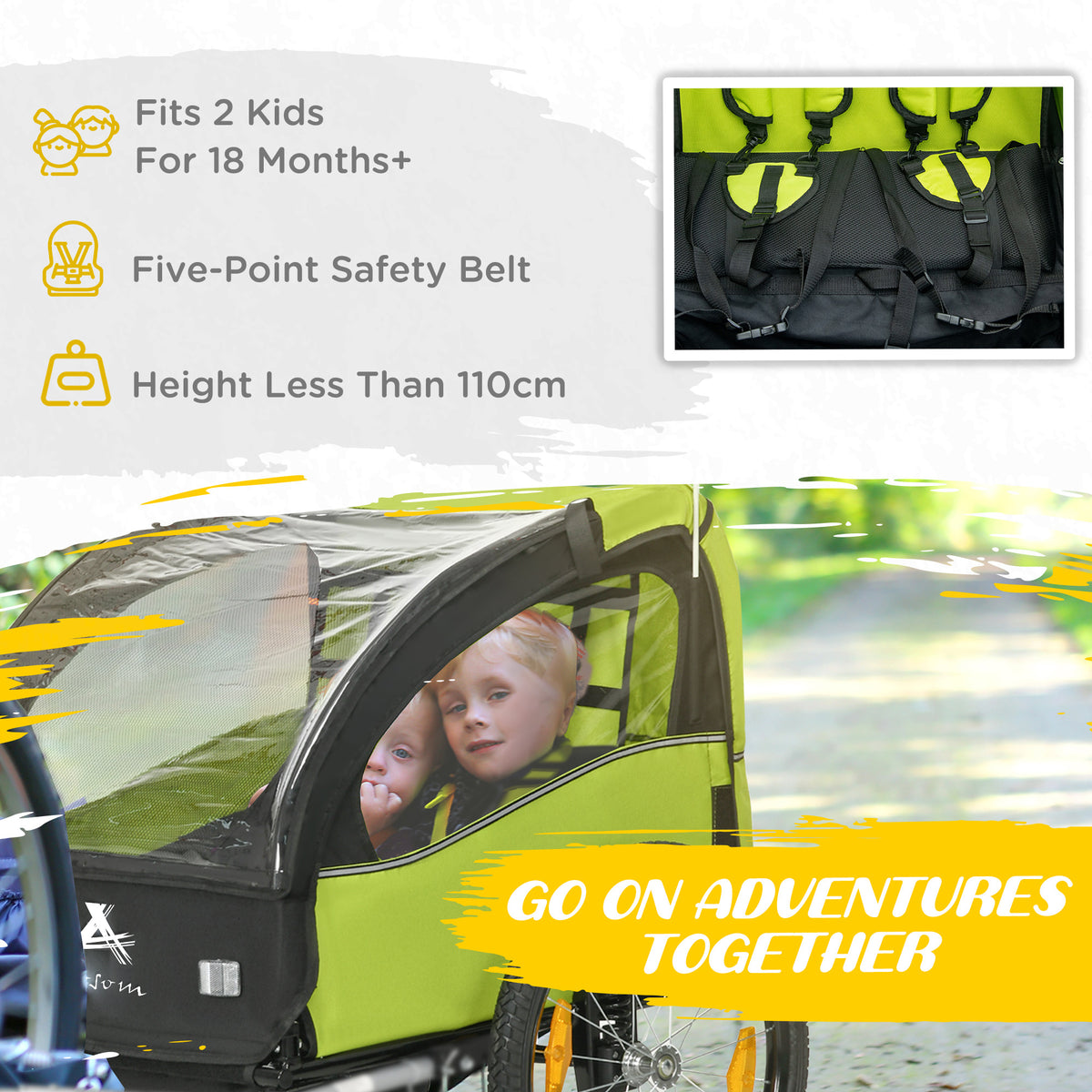 Remolque de bicicleta para dos niños con ruedas de 51 cm