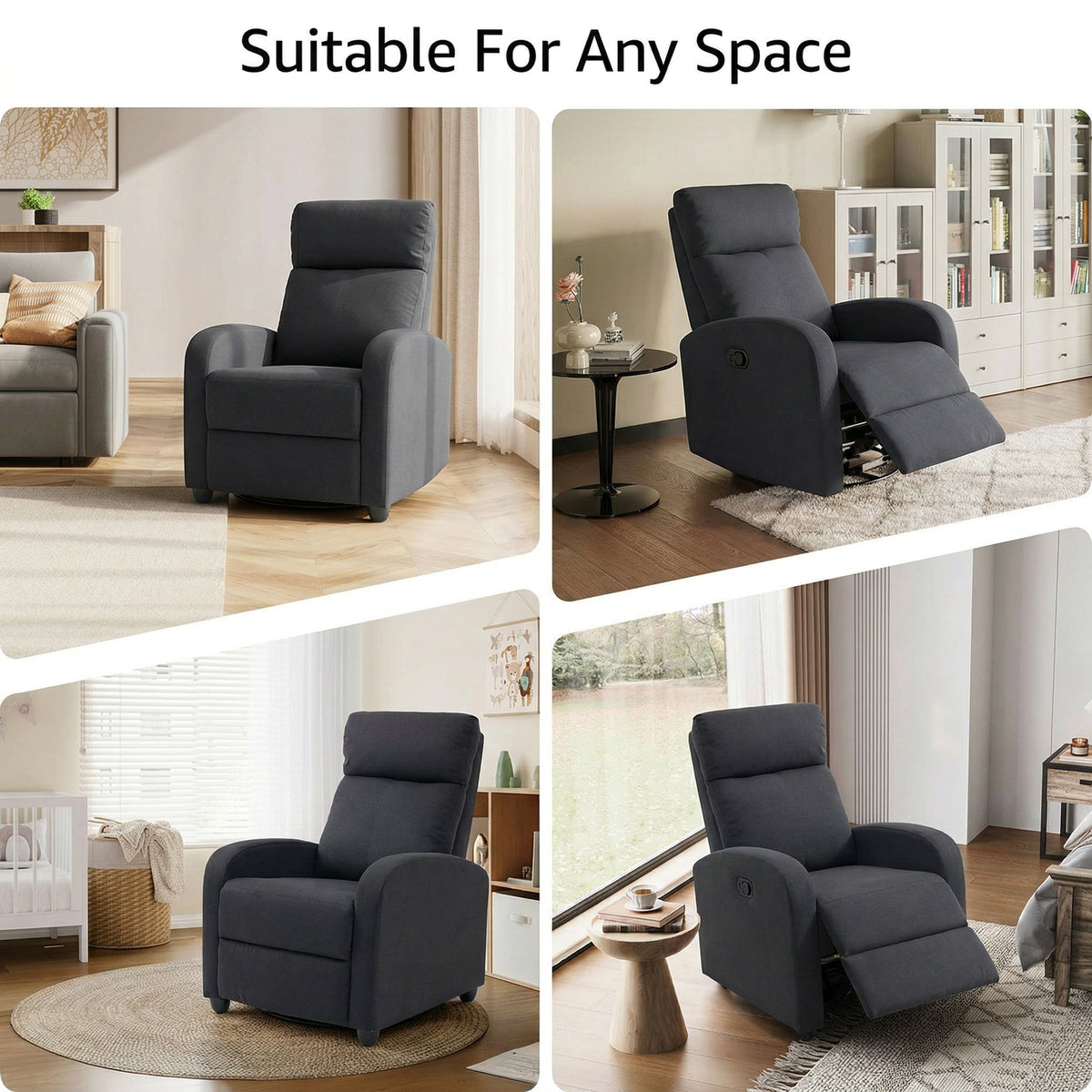 Manual reclining chair padded linen living room