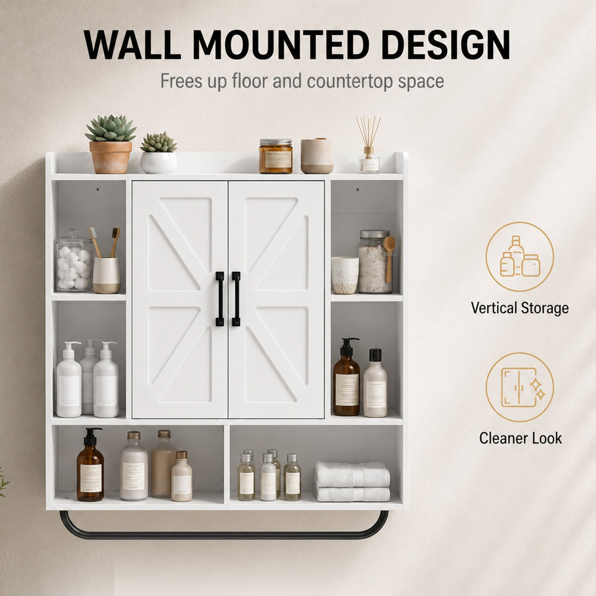Armario de pared para baño con almacenamiento